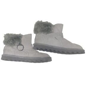 Bearpaw Gray Suede Fur Trim Ankle Boots Women 7 winter comfy Athleisure Relaxed